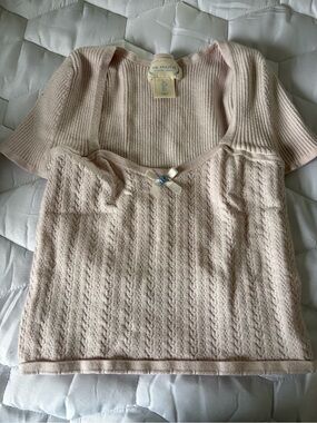 The prairie- Schoollight Pink Knit Short Sleeve Sweater
